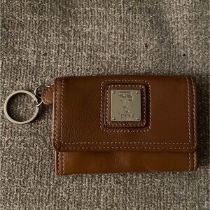 Tignanello Tan and Black Leather Keychain Wallet
